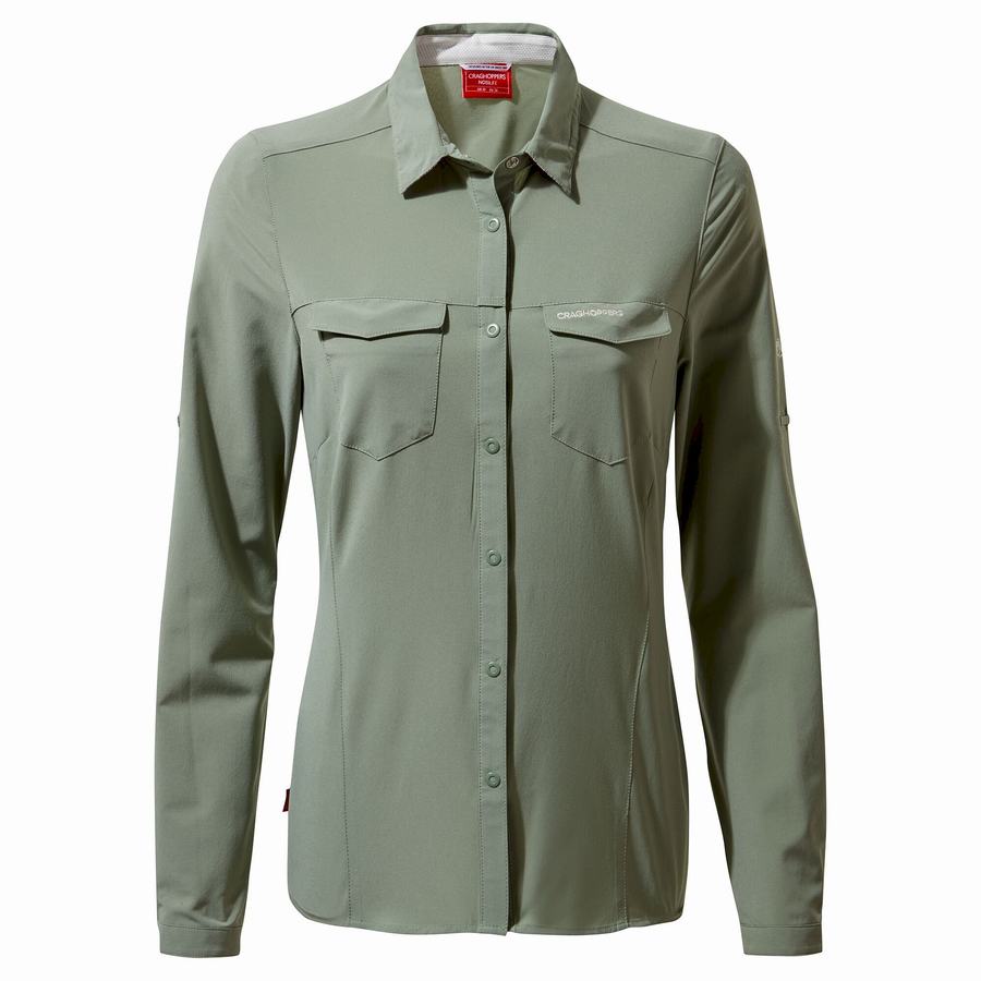 Olive Craghoppers NosiLife Pro III Long Sleeved Women's Shirts | KBX8427DA