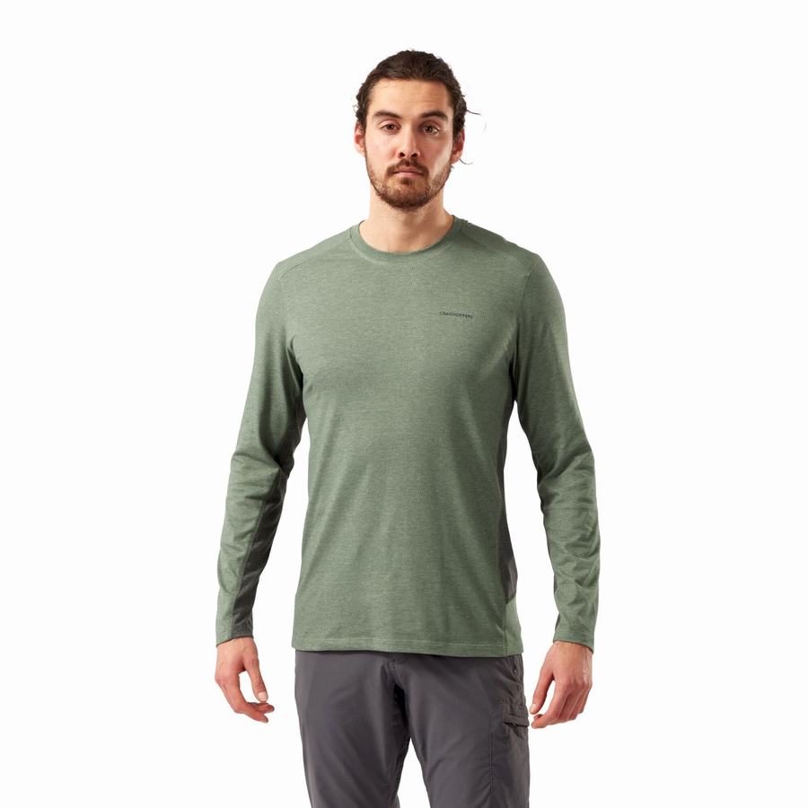 Olive Craghoppers NosiLife Talen Long Sleeved Men's T-Shirts | MFX7698YE