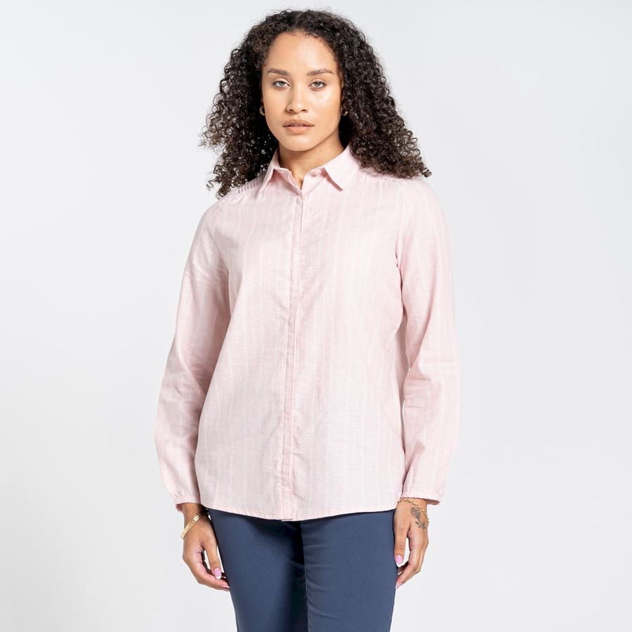 Pink Stripes Craghoppers Nosibotanical Bralio Women's Shirts | RWK6951LW