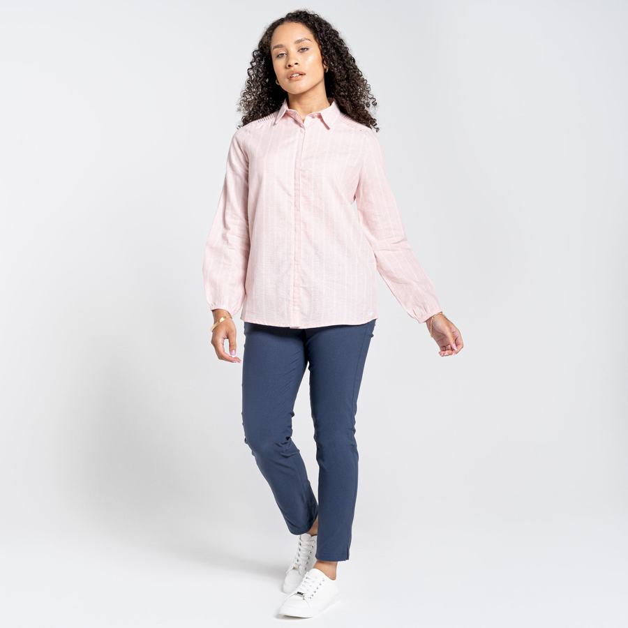 Pink Stripes Craghoppers Nosibotanical Bralio Women's Shirts | RWK6951LW