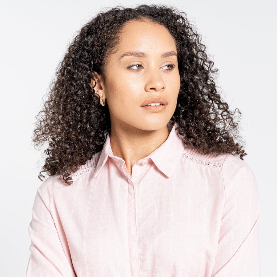 Pink Stripes Craghoppers Nosibotanical Bralio Women's Shirts | RWK6951LW