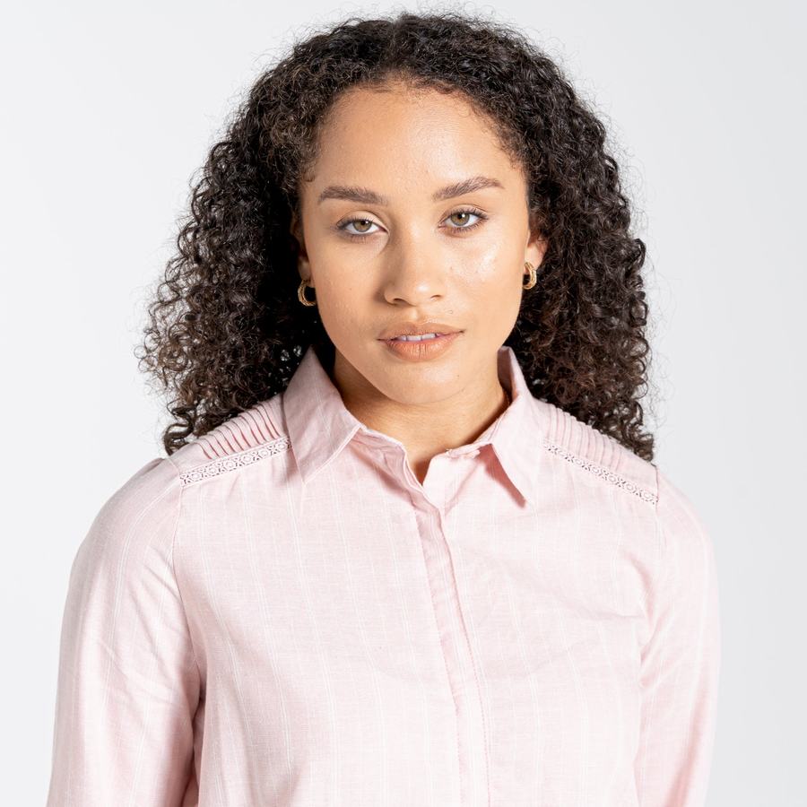 Pink Stripes Craghoppers Nosibotanical Bralio Women's Shirts | RWK6951LW