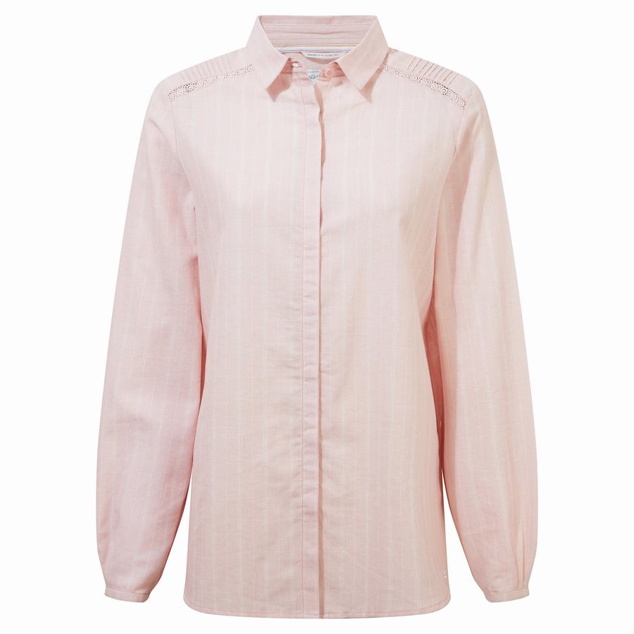 Pink Stripes Craghoppers Nosibotanical Bralio Women's Shirts | RWK6951LW