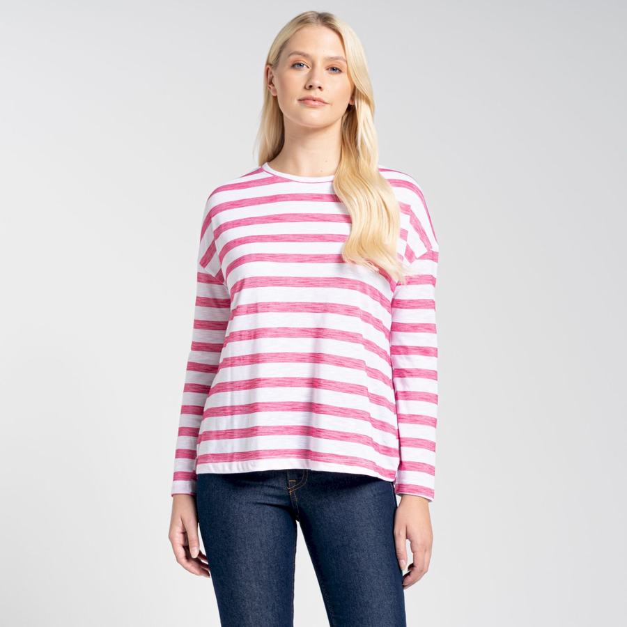 Purple Flower Stripes Craghoppers NosiLife Cora Long Sleeved Women's T-Shirts | UJT596MS