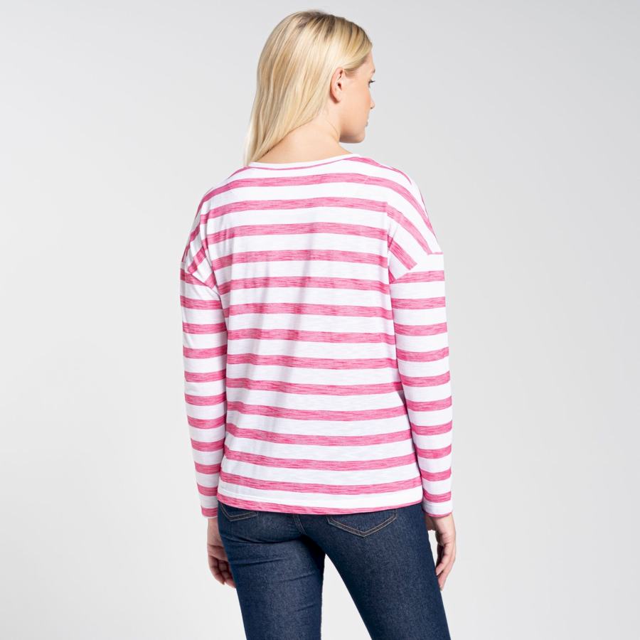 Purple Flower Stripes Craghoppers NosiLife Cora Long Sleeved Women's T-Shirts | UJT596MS