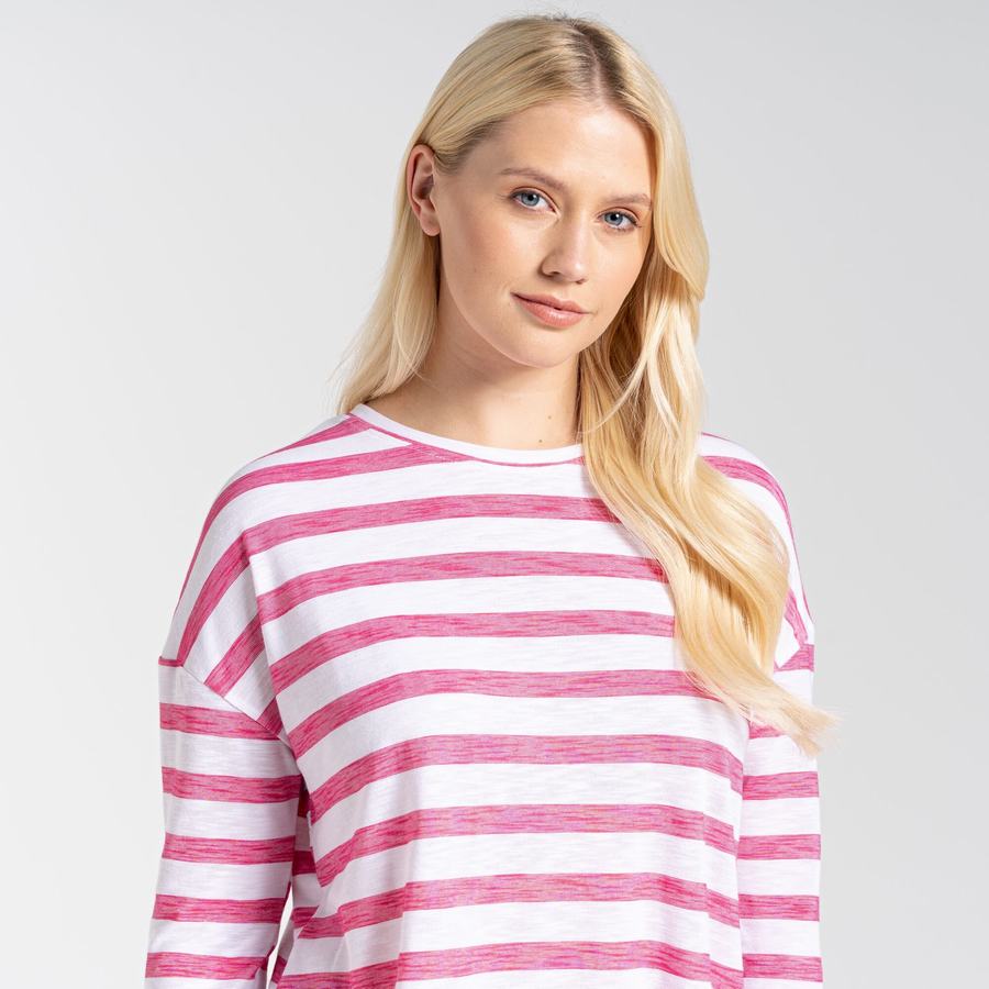 Purple Flower Stripes Craghoppers NosiLife Cora Long Sleeved Women's T-Shirts | UJT596MS