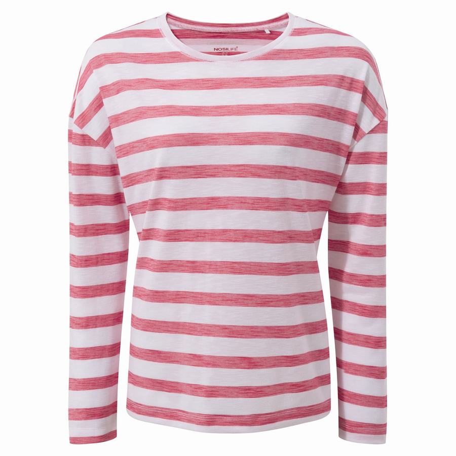 Purple Flower Stripes Craghoppers NosiLife Cora Long Sleeved Women's T-Shirts | UJT596MS