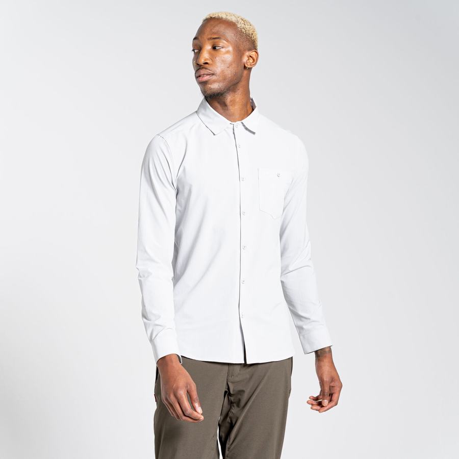 Silver Craghoppers NosiLife Hedley Long Sleeved Men's Shirts | NKO7410TJ