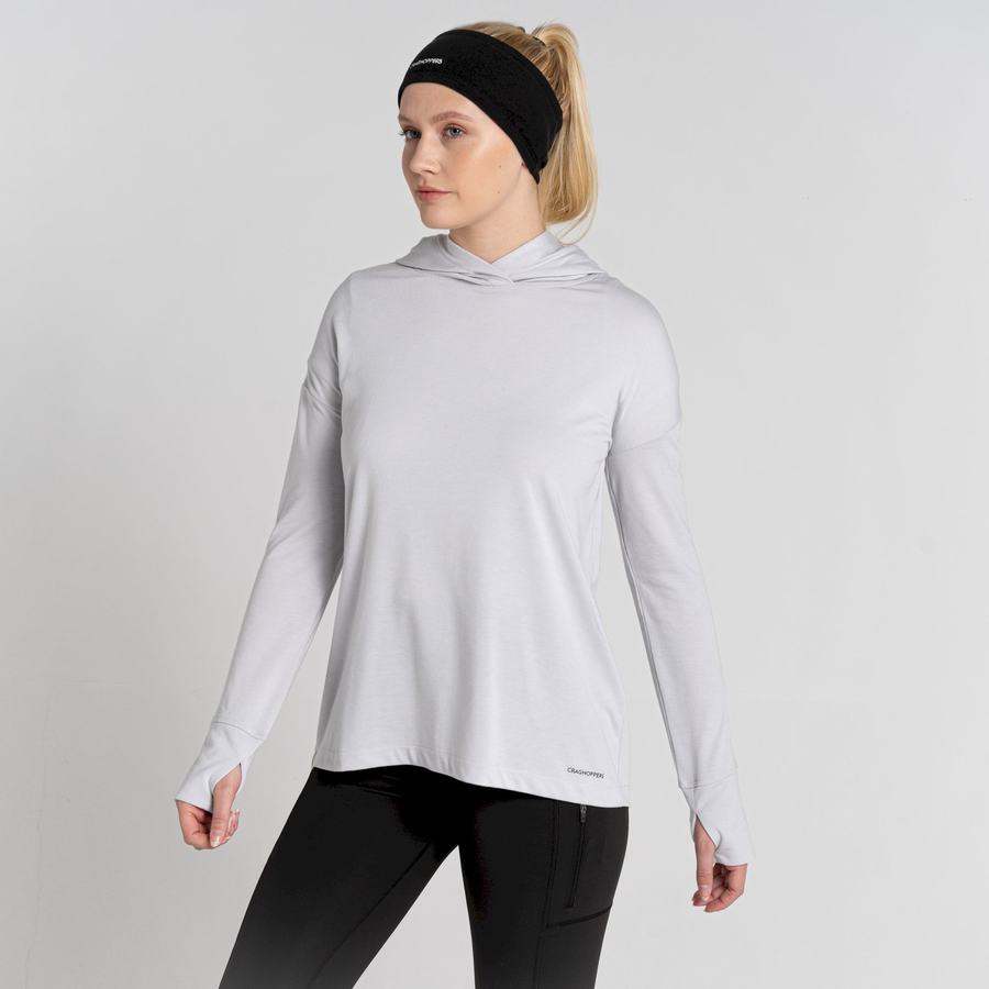 Silver Craghoppers Serrow Hooded Long Sleeved Women's T-Shirts | TZA676WN