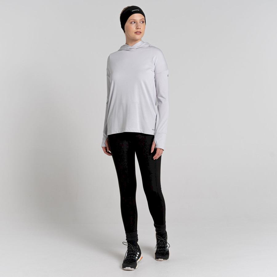 Silver Craghoppers Serrow Hooded Long Sleeved Women's T-Shirts | TZA676WN