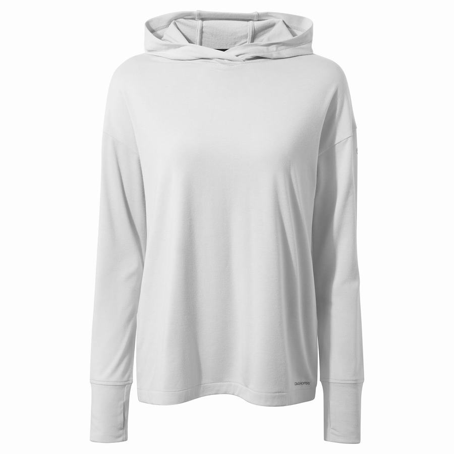 Silver Craghoppers Serrow Hooded Long Sleeved Women's T-Shirts | TZA676WN