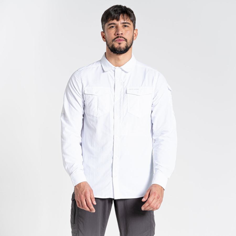 White Craghoppers NosiLife Adventure II Long Sleeved Men's Shirts | NMJ4284SJ