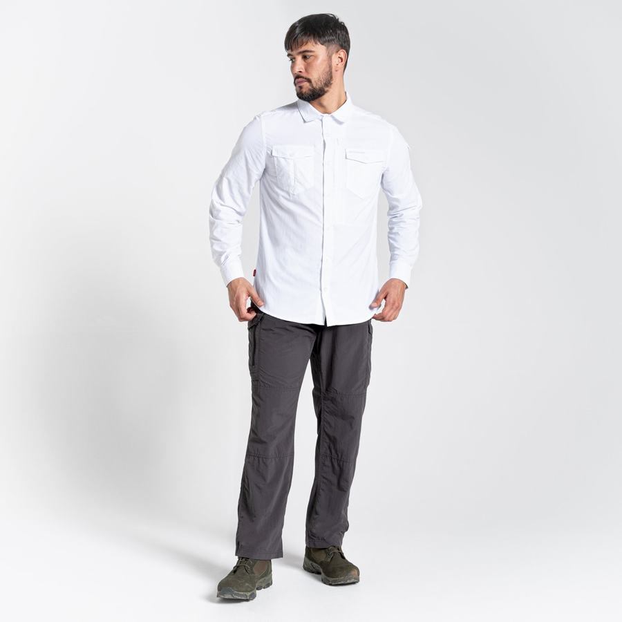 White Craghoppers NosiLife Adventure II Long Sleeved Men's Shirts | NMJ4284SJ