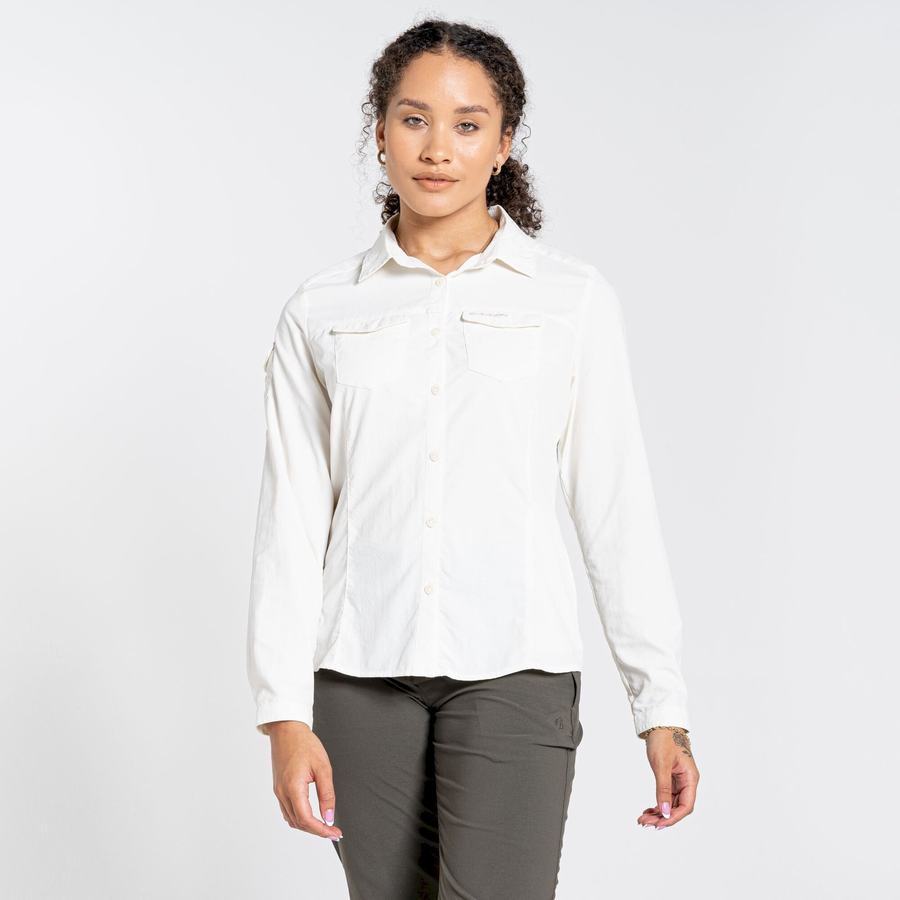 White Craghoppers NosiLife Adventure II Long Sleeved Women's Shirts | WDL3751BI