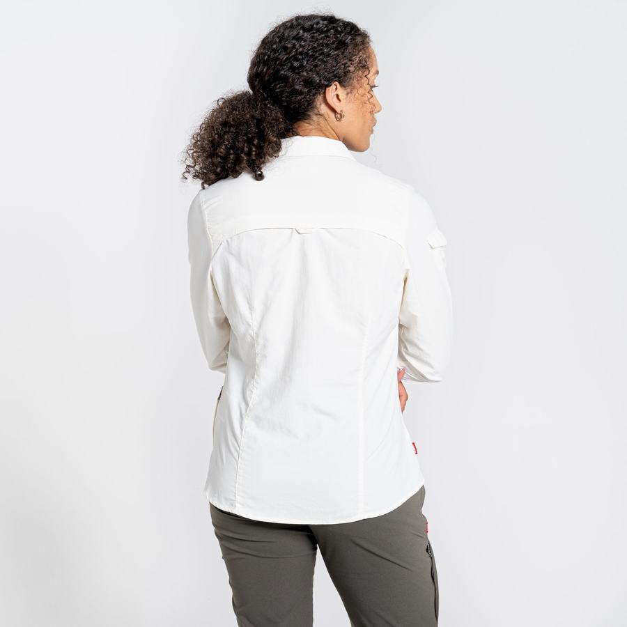 White Craghoppers NosiLife Adventure II Long Sleeved Women's Shirts | WDL3751BI