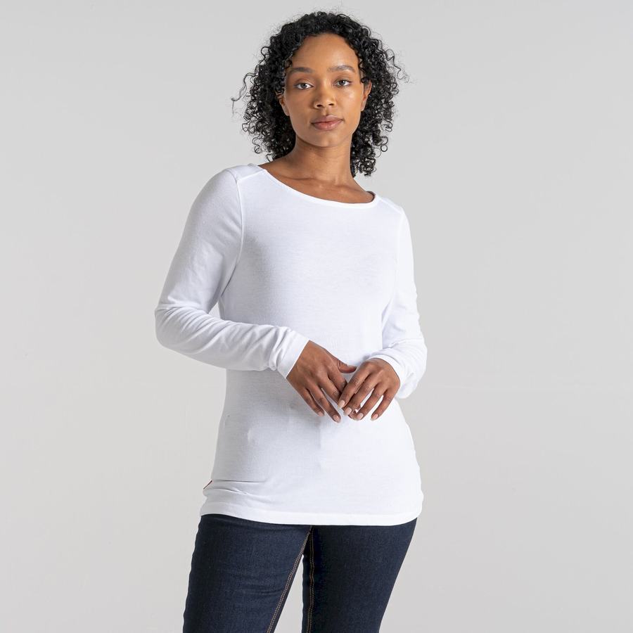 White Craghoppers NosiLife Erin Long Sleeved Women's T-Shirts | AHH5872UY