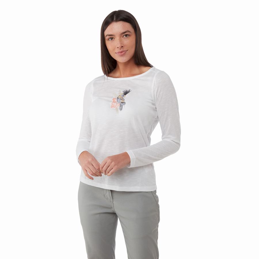 White Craghoppers NosiLife Erin Long Sleeved Women's T-Shirts | CNI828ZJ