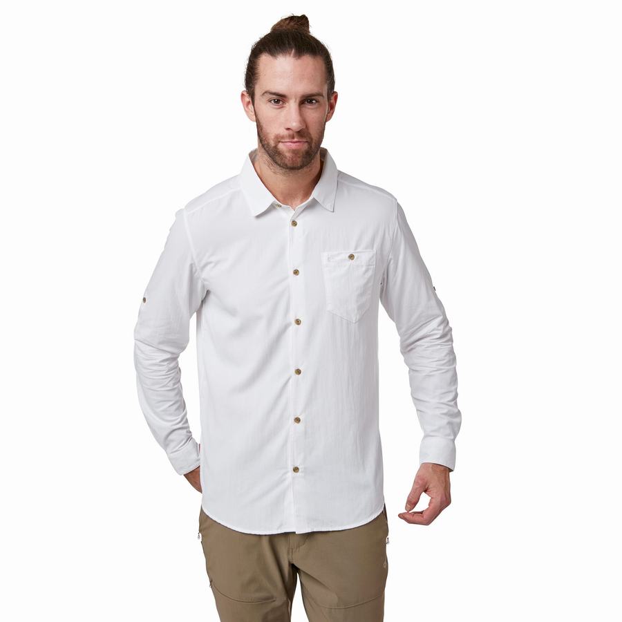 White Craghoppers NosiLife Nuoro Long Sleeved Men's Shirts | OFD10072EA