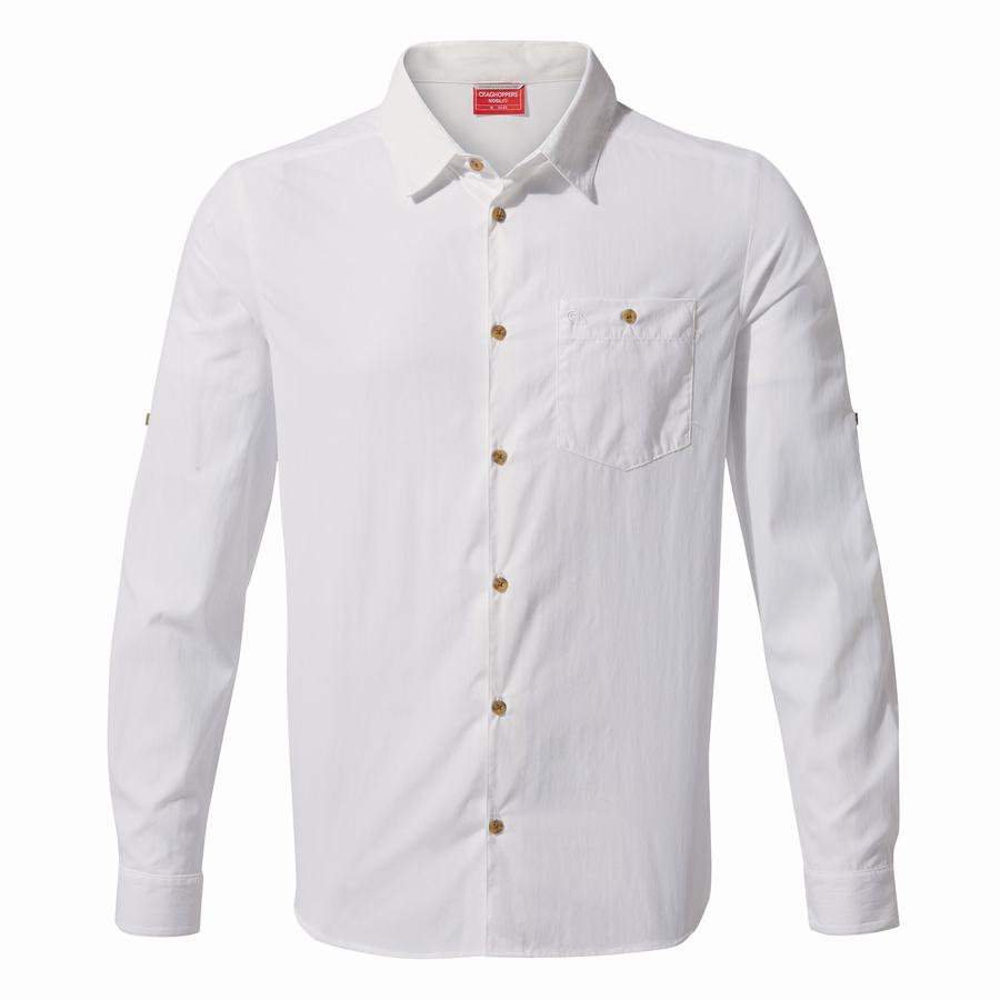 White Craghoppers NosiLife Nuoro Long Sleeved Men's Shirts | OFD10072EA