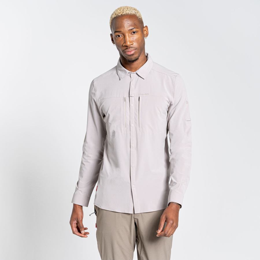 White Craghoppers NosiLife Pro IV Long Sleeved Men's Shirts | AYU799TP