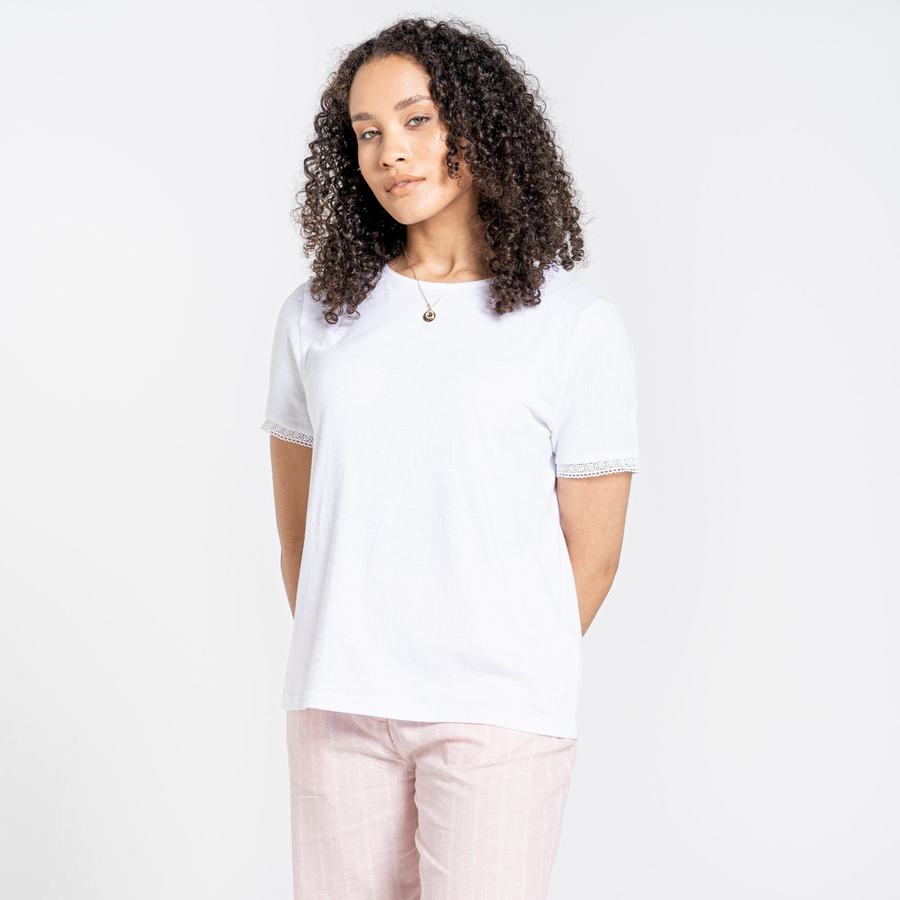 White Craghoppers Nosibotanical Lavern Short Sleeved Women's T-Shirts | BWQ9223NT