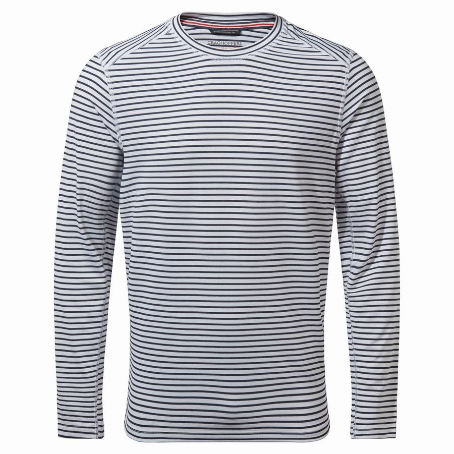 White Stripes Craghoppers NosiLife Talen Long Sleeved Men's T-Shirts | HNB4384YO